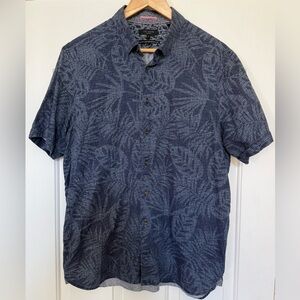 Ted Baker London Men’s XL 6 Blue Leaf Print Cotton Short Sleeve Shirt